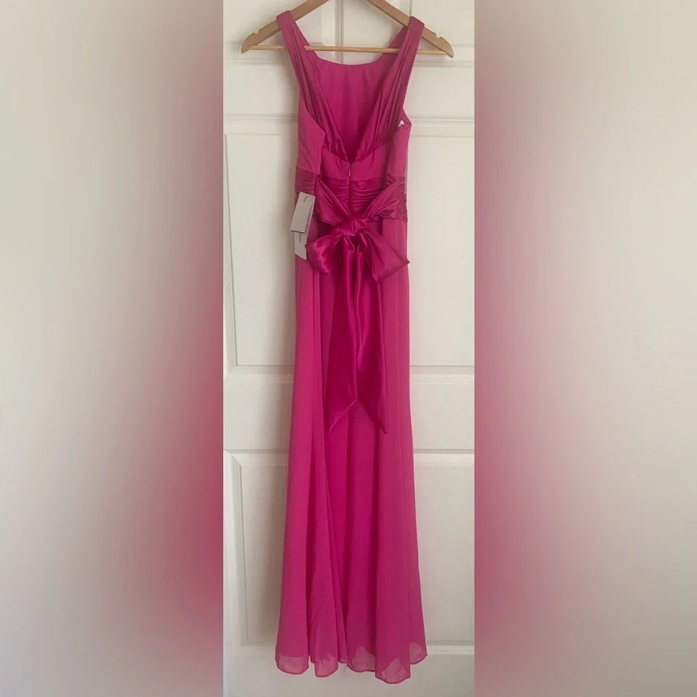 David’s Bridal Bridesmaid Chiffon Dress Size 6 Begonia Color Tie Back Satin Bow - Picture 2 of 16